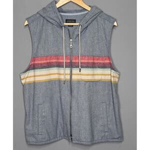 Pendleton Vest Gray USA Park Wool Blend Striped Hooded Full Zip No Size Tag